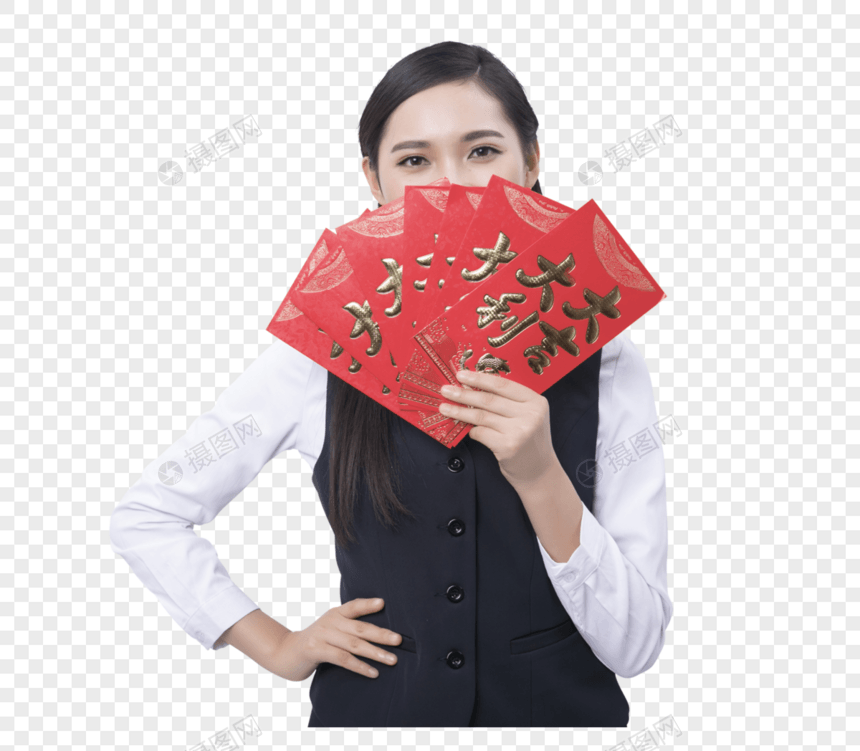 手拿红包的商务女性人像图片