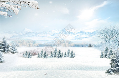 雪景阳光冬季场景设计图片