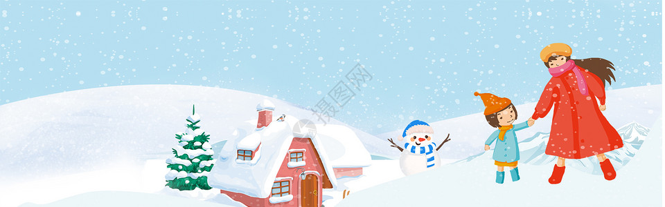 新疆冬季小屋雪花背景设计图片