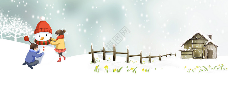 雪地里孩子冬季场景设计图片