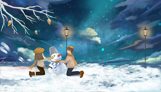 冬季下雪插画背景图片