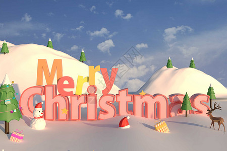 圣诞节冬季雪人圣诞快乐雪景设计图片