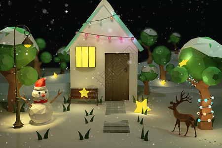 雪路灯圣诞雪夜设计图片