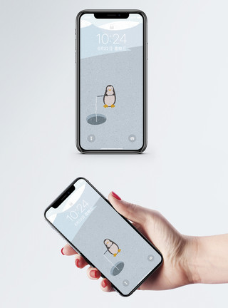 吃寿司的企鹅冬季童话手机壁纸模板
