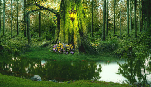 森林灯光梦幻森林设计图片