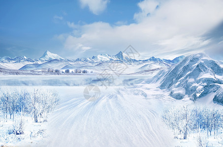 坝上冬季冬季雪景设计图片