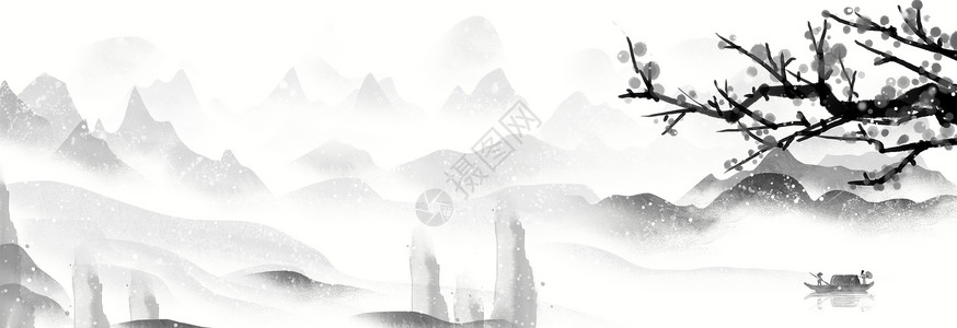 古风冬天背景水墨江湖设计图片