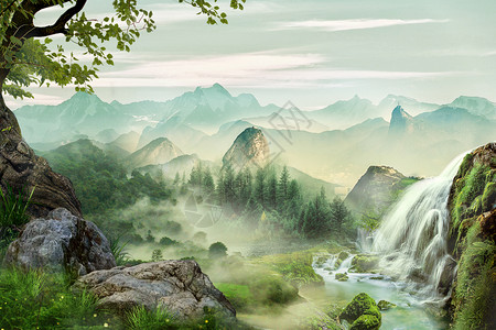 森林路梦幻背景设计图片