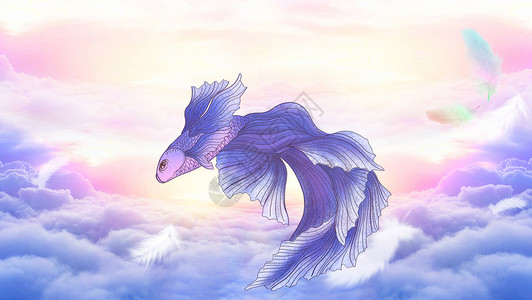 可爱金鱼云层上的金鱼设计图片