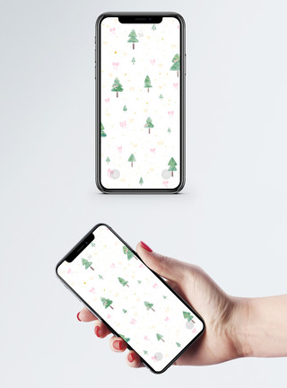 圣诞水彩素材水彩圣诞树手机壁纸模板