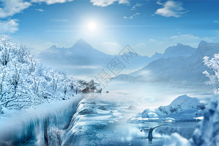 万马渡冰石河冬季场景设计图片