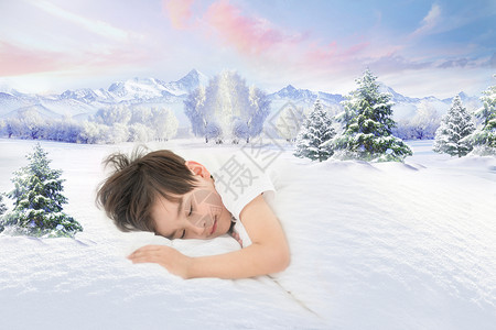 雪地女人睡梦中的男孩设计图片