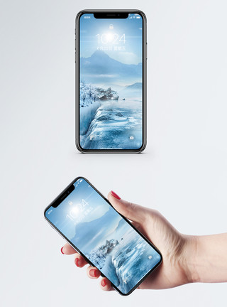 白色3d场景冬季场景手机壁纸模板