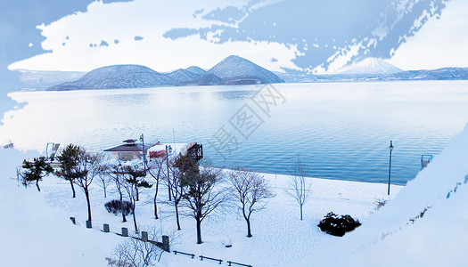 松峡湾冬季雪景设计图片