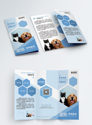 开业蓝色宠物医院介绍活动宣传三折页模板