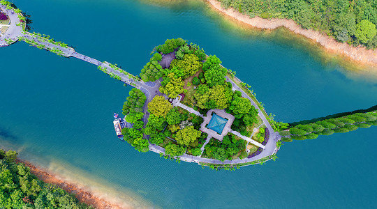 航拍树海水环绕的小岛设计图片