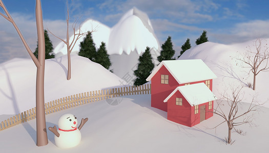 雪地的房子阳光下的雪地设计图片