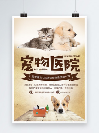 动物诊所宠物医院海报模板