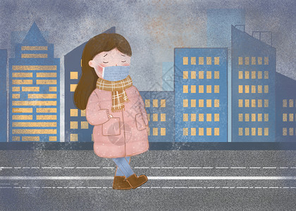 环保污染雾霾女孩插画