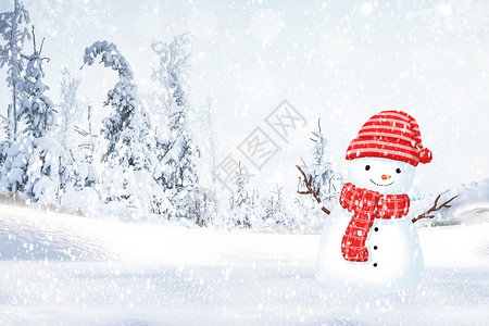 冬天堆雪人的女孩冬季场景设计图片