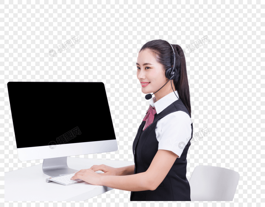 商务职业美女电脑客服接听图片