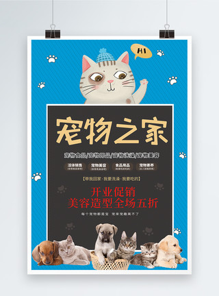 美容优惠活动卡通宠物之家促销海报模板