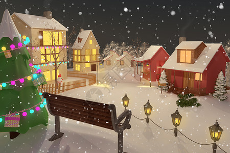 暖冬展架乡村圣诞雪景设计图片