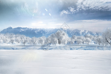 长白山雾凇冬季雪景设计图片