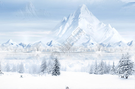 树木雪冬季雪景设计图片