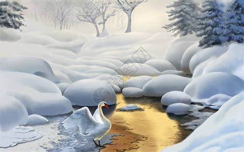 雪地仙境雪景插画