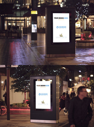 看夜景素材夜景下马路旁的广告牌模板