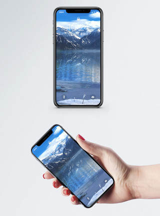 雪山湖水冬季雪景手机壁纸模板