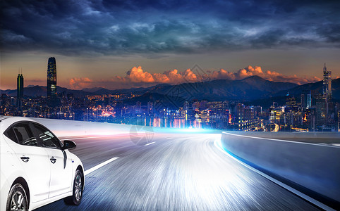 豪华汽车白色汽车都市夜景设计图片