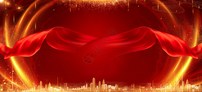 新年舞台背景展板红色喜庆背景设计图片