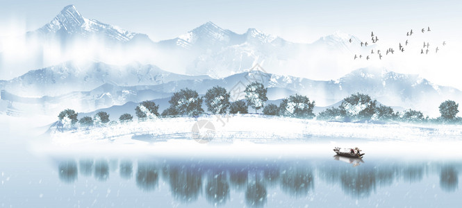 冬季水墨基佩雷湖高清图片