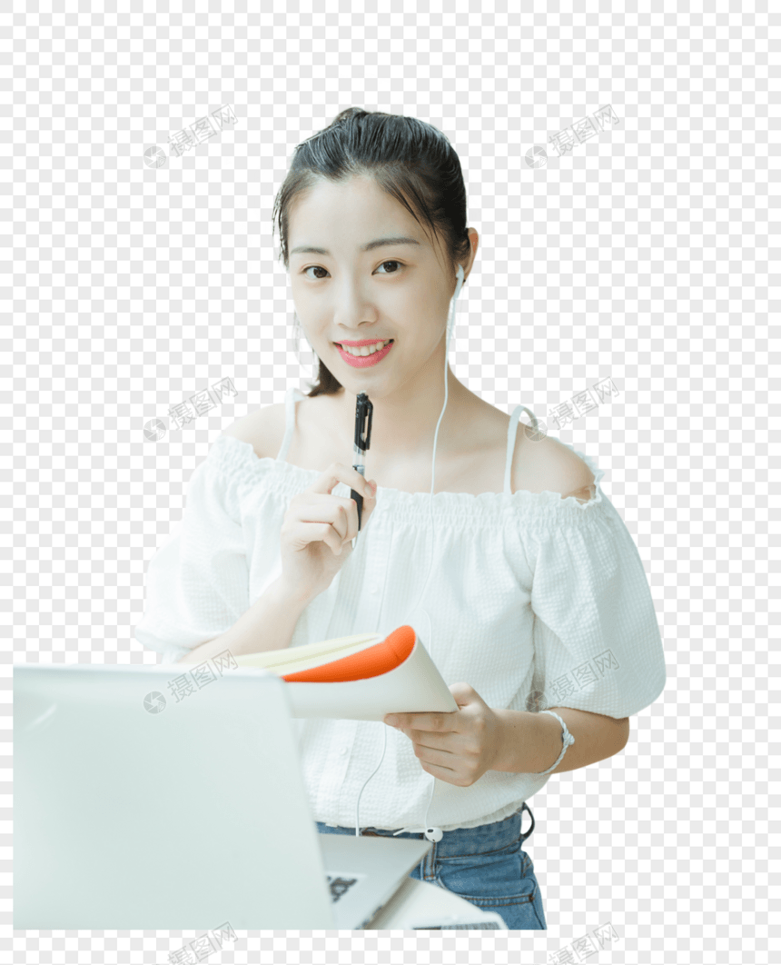 女生学习写作用电脑图片