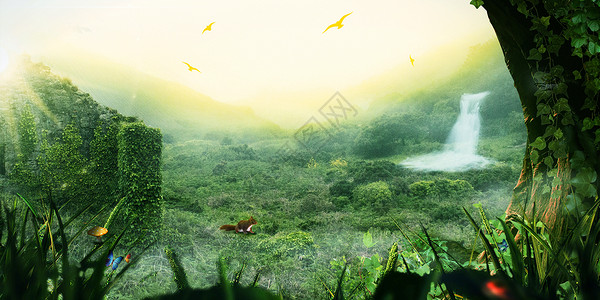 松鼠鳜鱼梦幻森林设计图片