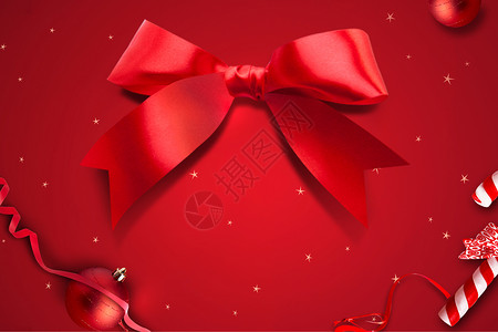蝴蝶结装饰品红色圣诞背景设计图片