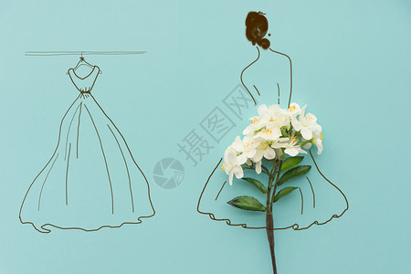 服装设计师缝制婚纱创意女人花插画