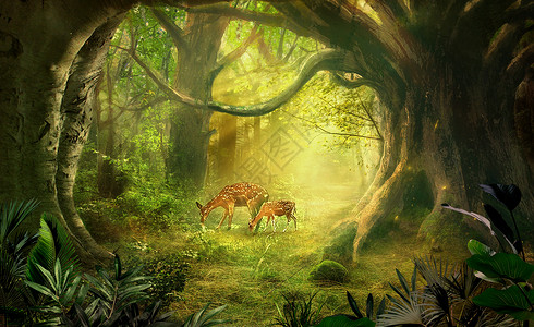 长颈鹿鹿梦幻森林场景设计图片