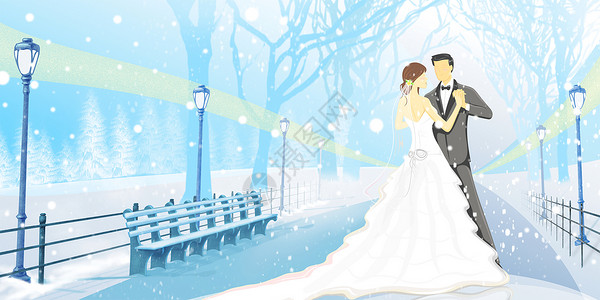 冬季婚礼雪中探戈插画