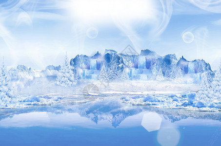 冰湖冬季雪景设计图片
