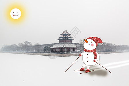 冬日景象滑翔的小雪人插画