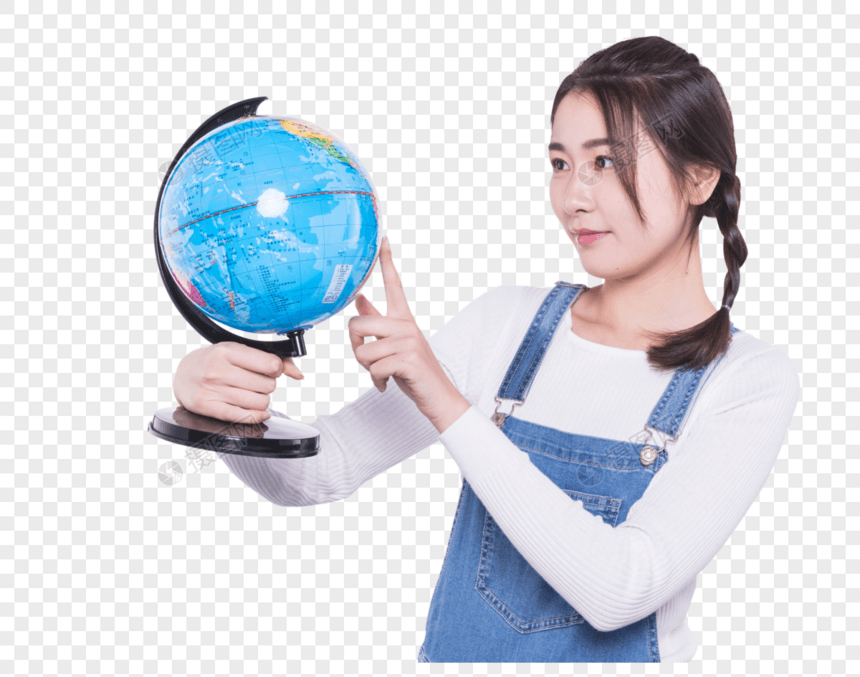 看地球仪的女大学生图片