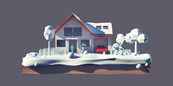 8边形素材雪景低模设计图片