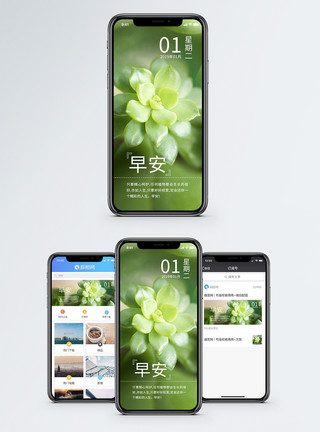 绿色小清新图标早安手机海报配图模板
