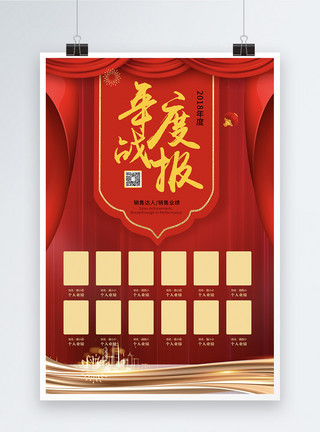 龙年大吉公司年度红色年度战报海报模板