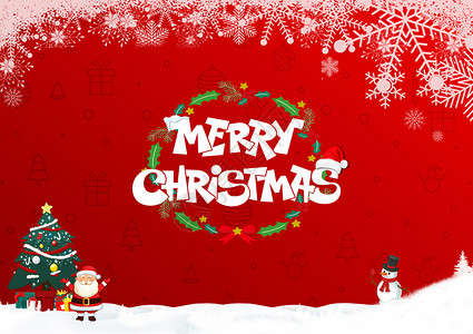 圣诞老人和雪人红色圣诞节设计图片