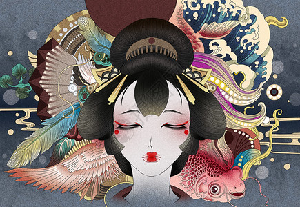 日系女性艺术浮世绘插画