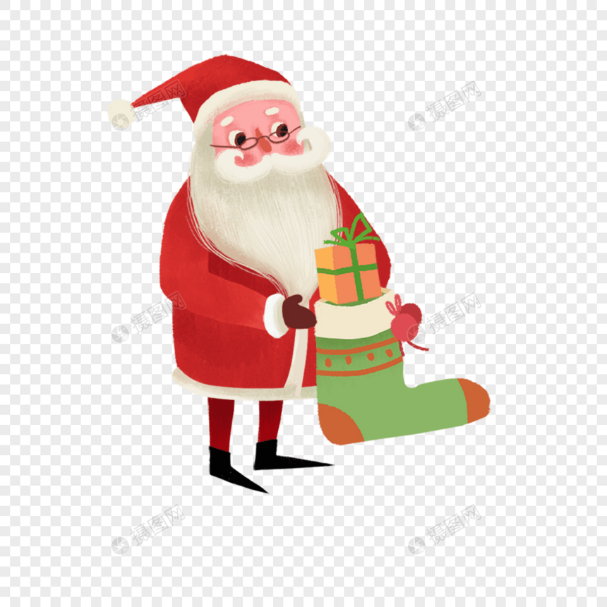 圣诞老人把礼物撞到袜子里面图片